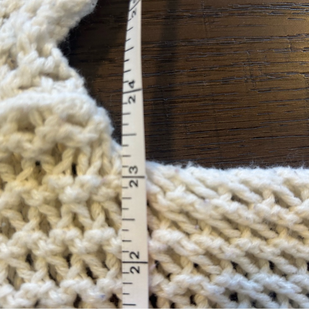 Open-Knit Pocket Cropped Sweater in Cream, Coastal Gradma Style Size L - Picture 4 of 4